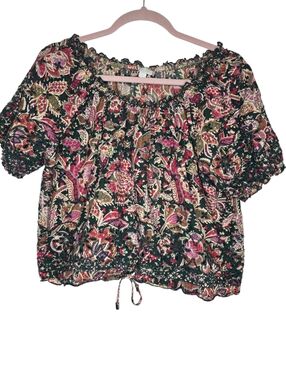 Jennifer & Grace smocked cotton crop top features a paisley boho print